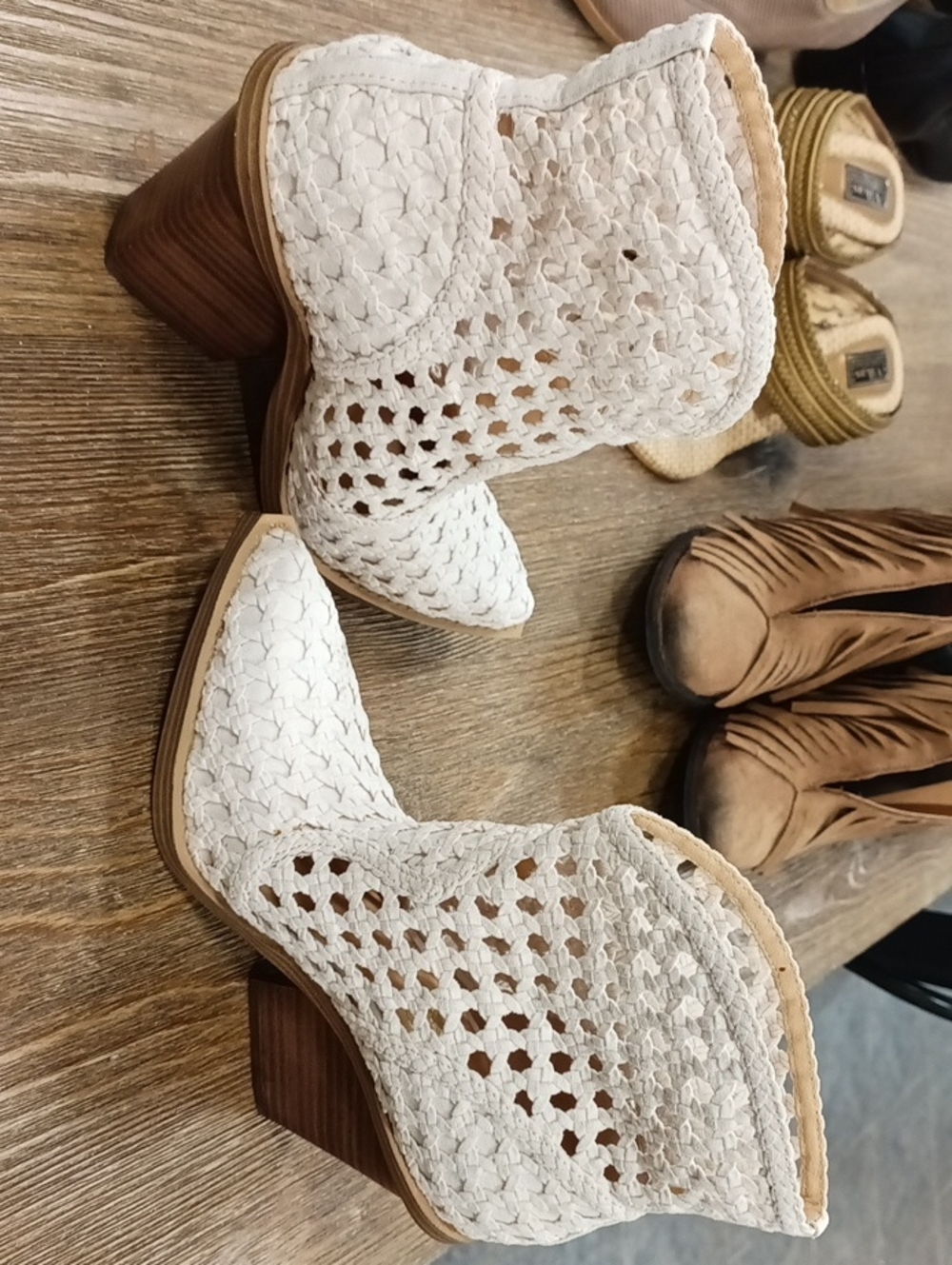 Women's Jessica Simpson -White Crochet Block Heel Ankle Boots - Picture 2 of 7